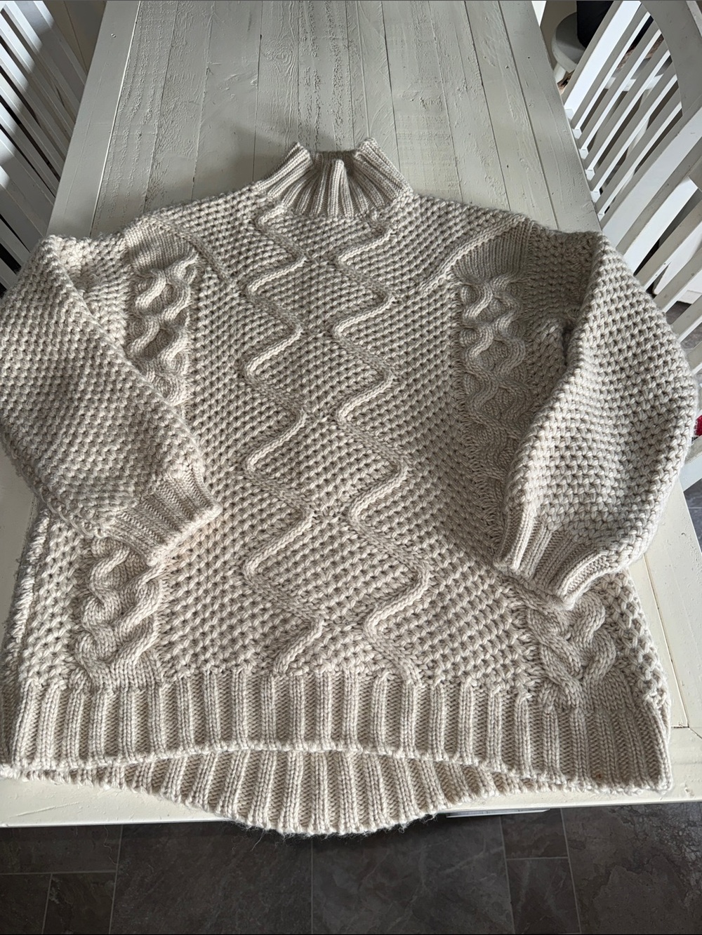 Long Tall Sally Cozy chunky Cable Knit Turtleneck Sweater - Cream Lg